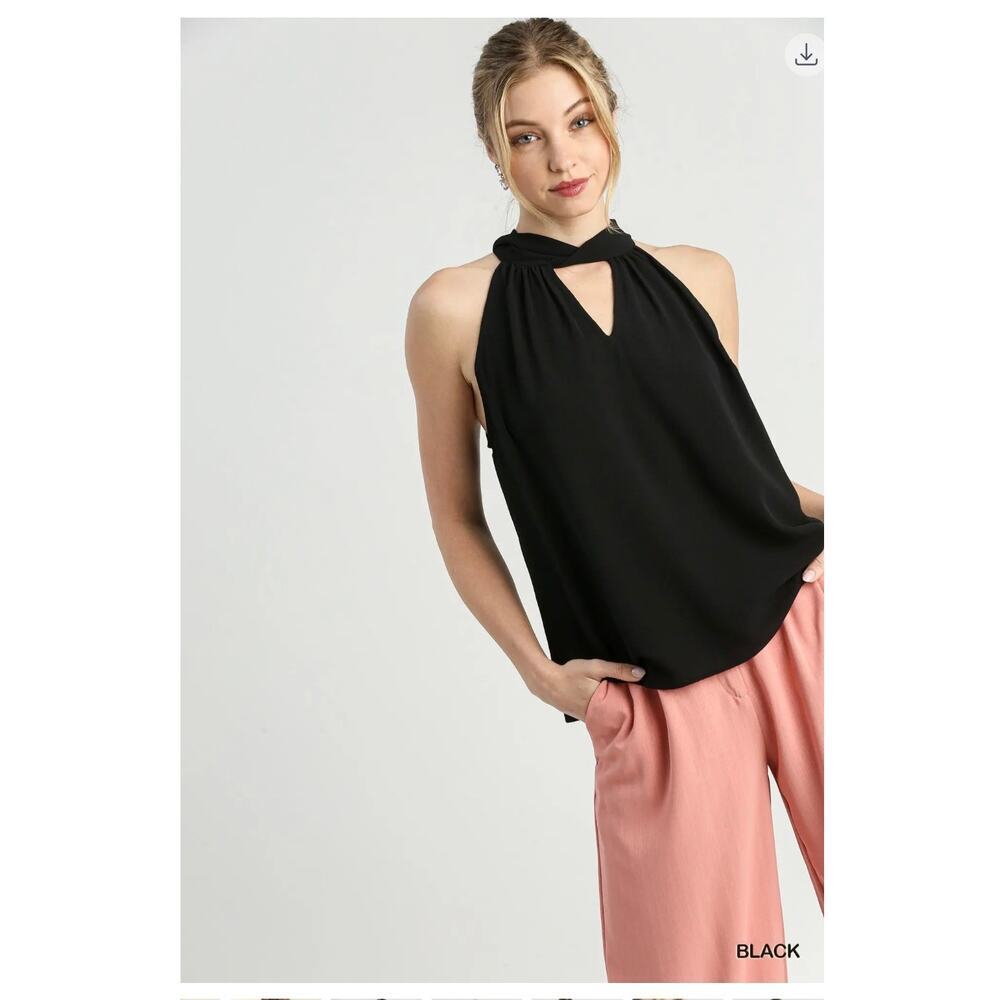 Umgee - Halter Tie Neck Layering Back Tie Top - Small